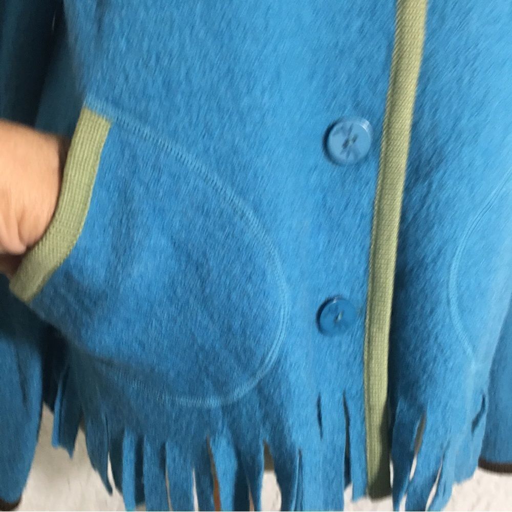Hearts of Palm 100% Wool Blue Fringed Sweater Size Large - Picture 4 of 12